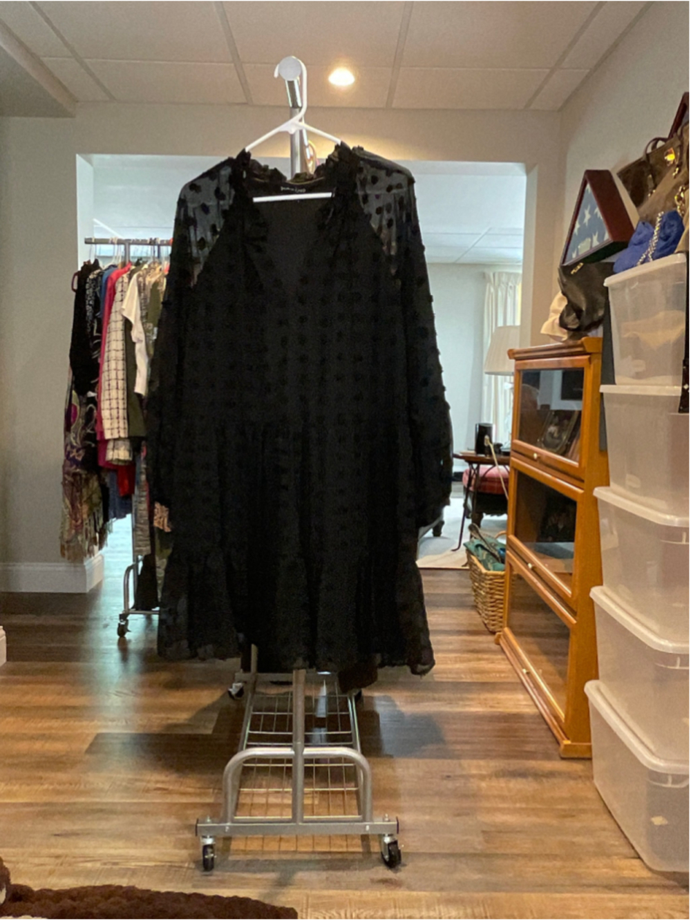 Women's Sam and Jess Black Polka Dot Tiered Mini Dress L